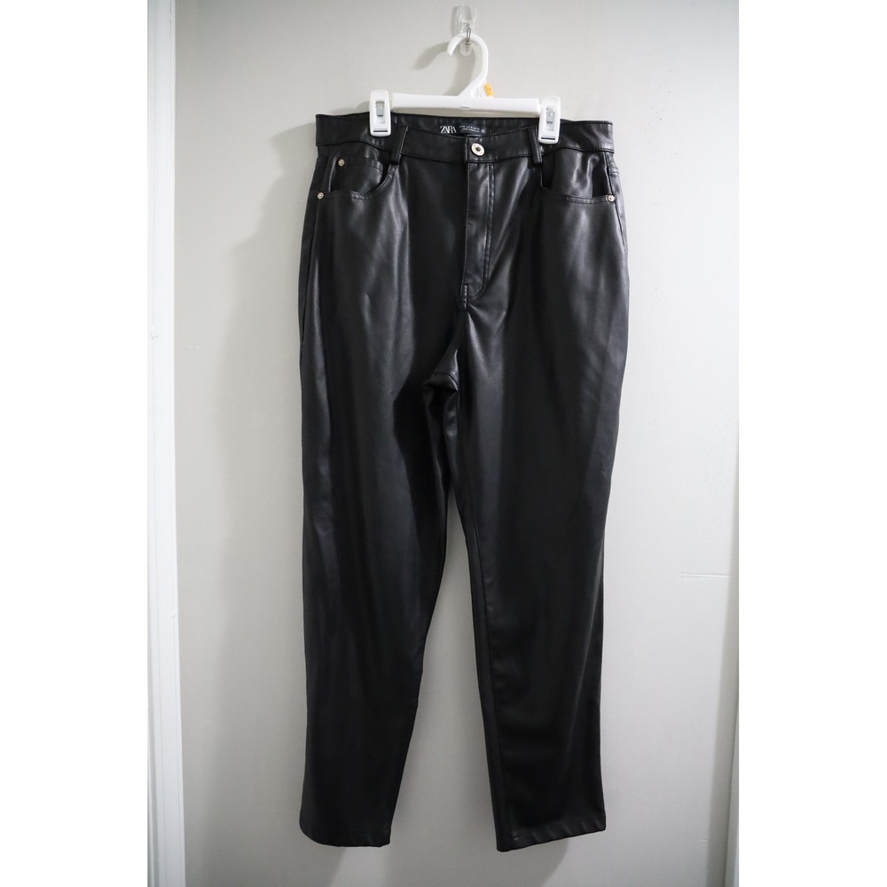 Zara Faux‎ Leather Pants High Waisted Trousers Women's Size 10 Black